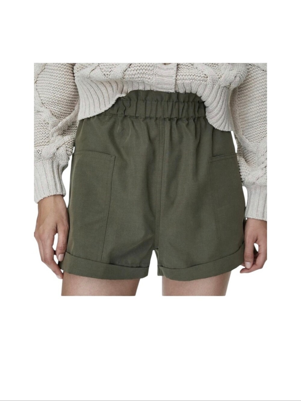 Wilfred Free Aritzia Linen Blend Paper Bag High Waist Cargo Cuffed Shorts Small